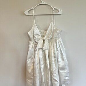 Lulus Baby Girl White Satin Babydoll Mini Dress With Pockets